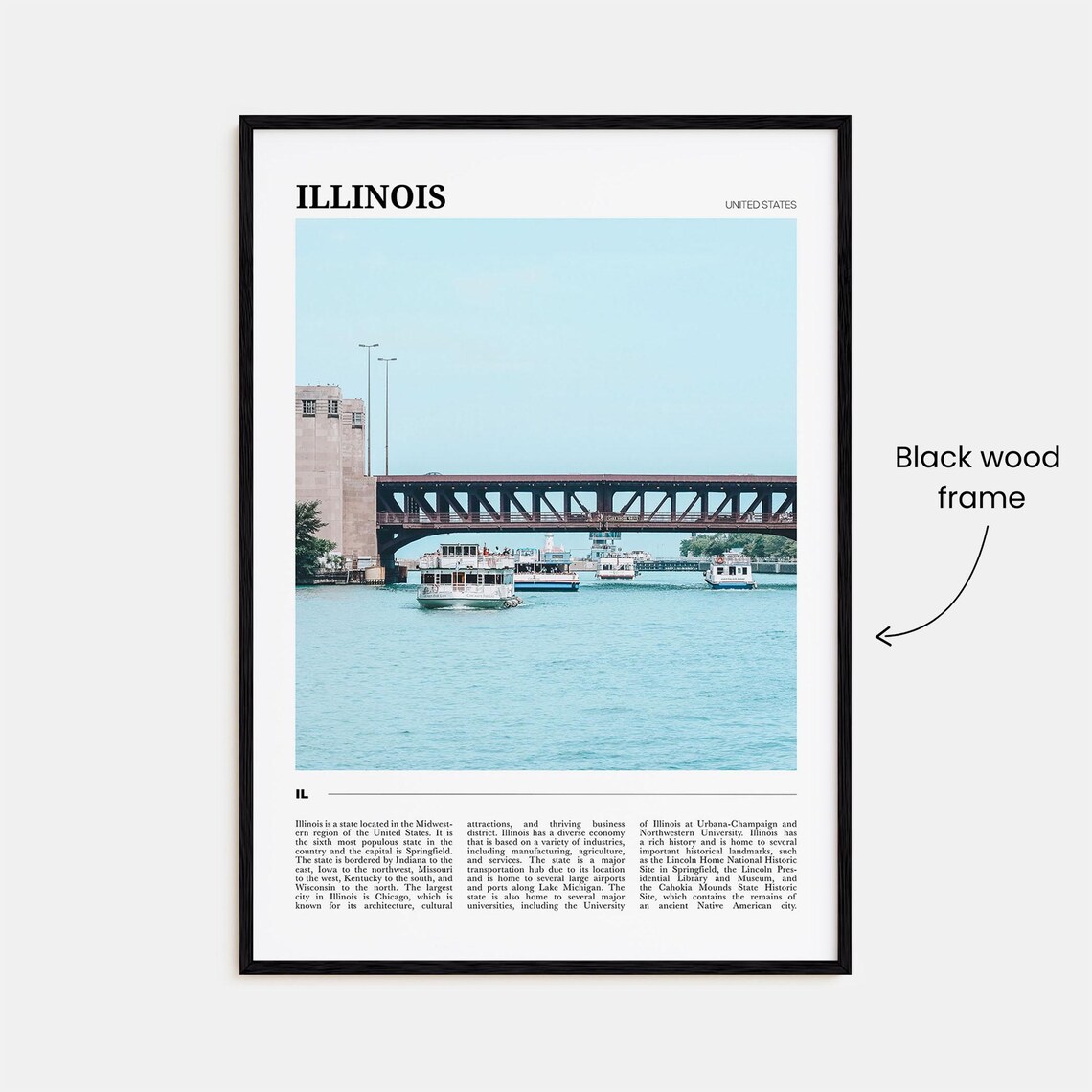 Illinois USA Chicago River Bridge Tour Boats Skyline View Poster - Image 2