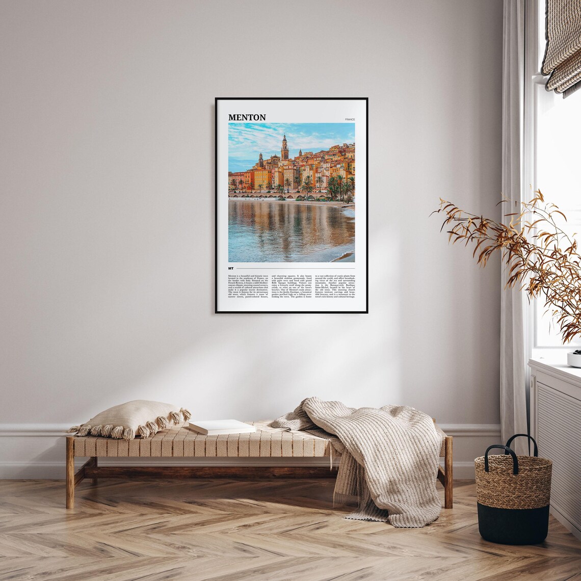 Menton France Travel Poster Riviera Old Town Harbor Reflection View - Image 4