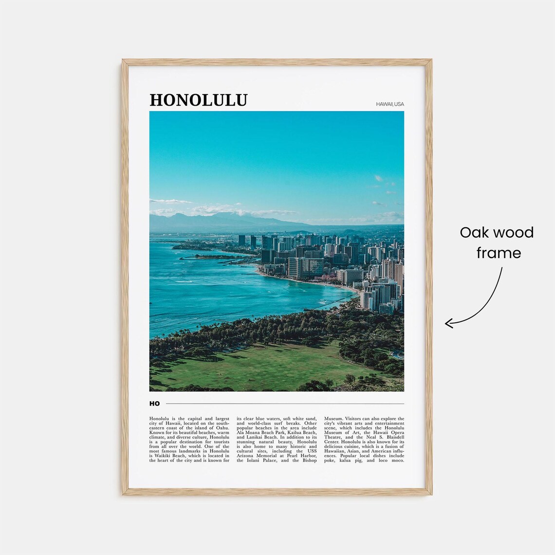 Honolulu Hawaii Tropical Waikiki Beach Aerial Skyline Poster - Image 3