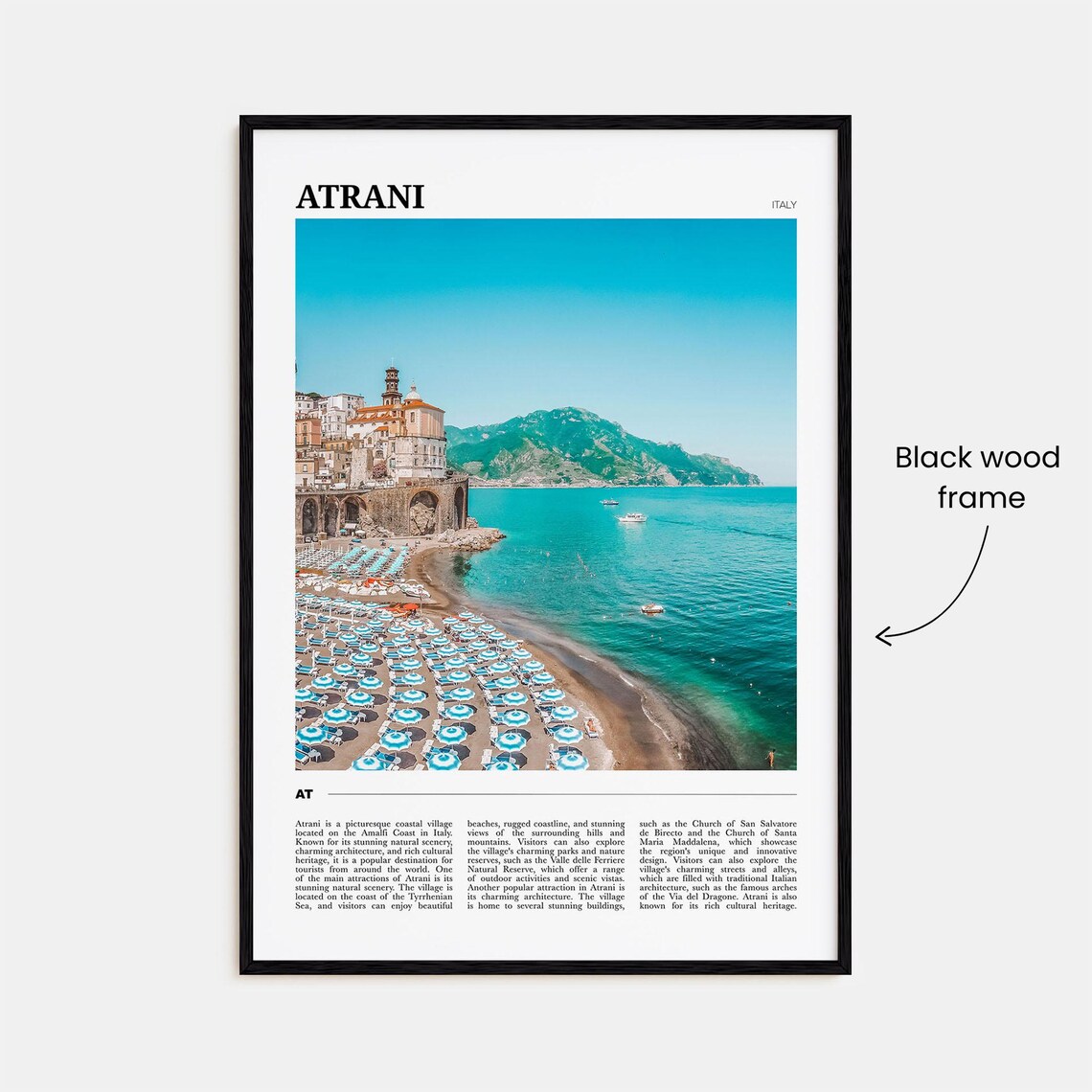 Atrani Italy Amalfi Coast Beach Umbrellas Cliff Village Travel Poster - Image 2