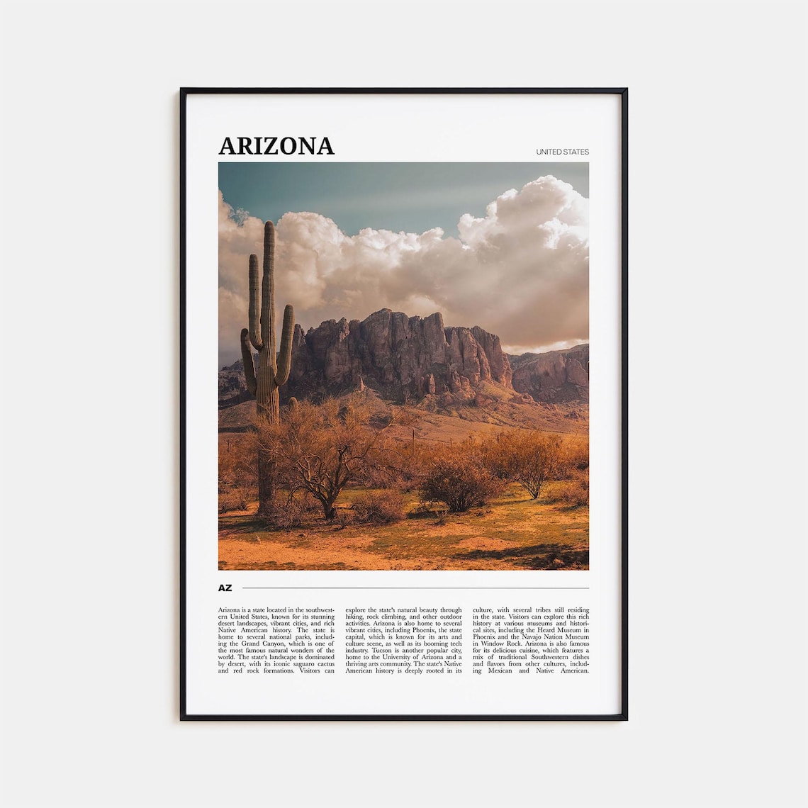 Arizona Desert Saguaro Cactus Red Rocks Southwest Travel Poster