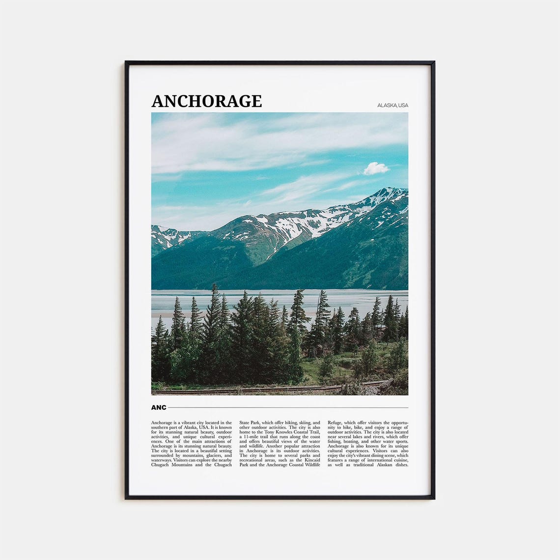 Anchorage Alaska Snow Capped Mountains Lake Forest Travel Poster