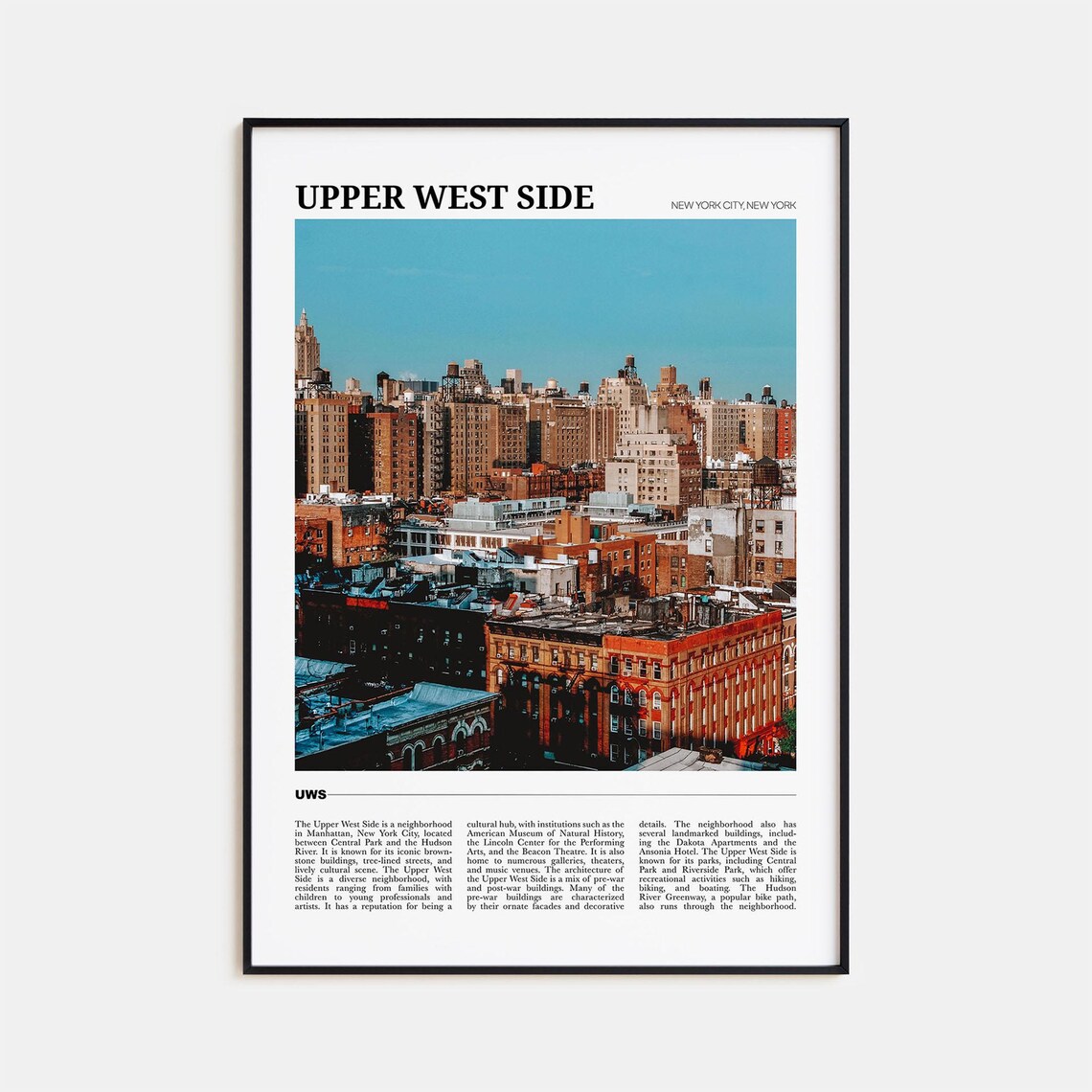Upper West Side Travel Poster, New York Wall Art