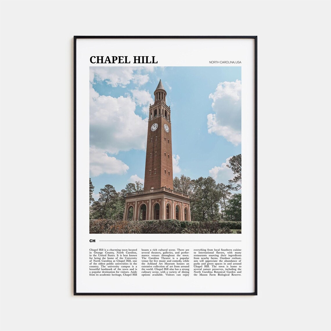 Chapel Hill Travel Poster, North Carolina Wall Art