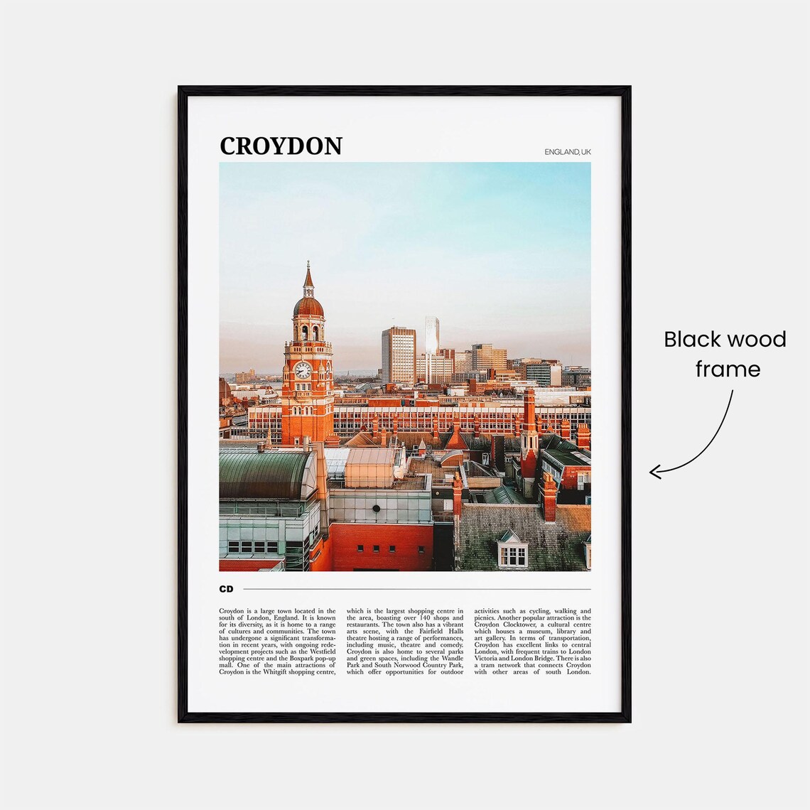 Croydon England United Kingdom Clock Tower Town View Travel Poster - Image 2