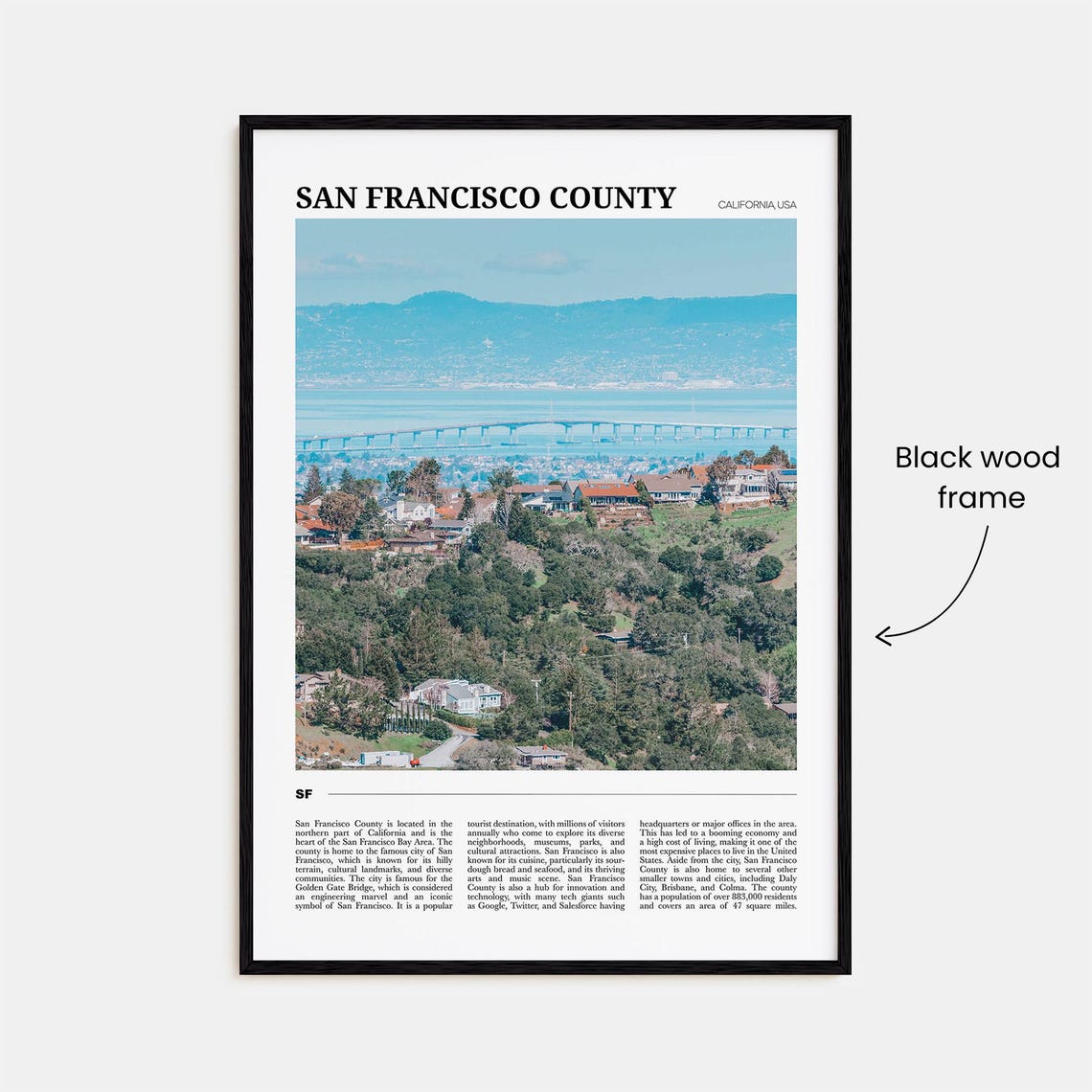 San Francisco County California Bay Bridge Hillside Homes Poster - Image 2