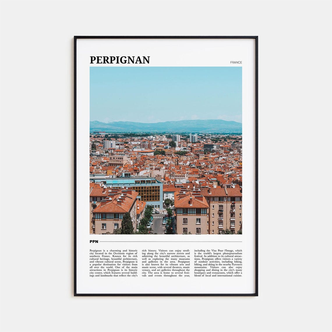 Perpignan France Terracotta Rooftops Panorama Mountain View Poster