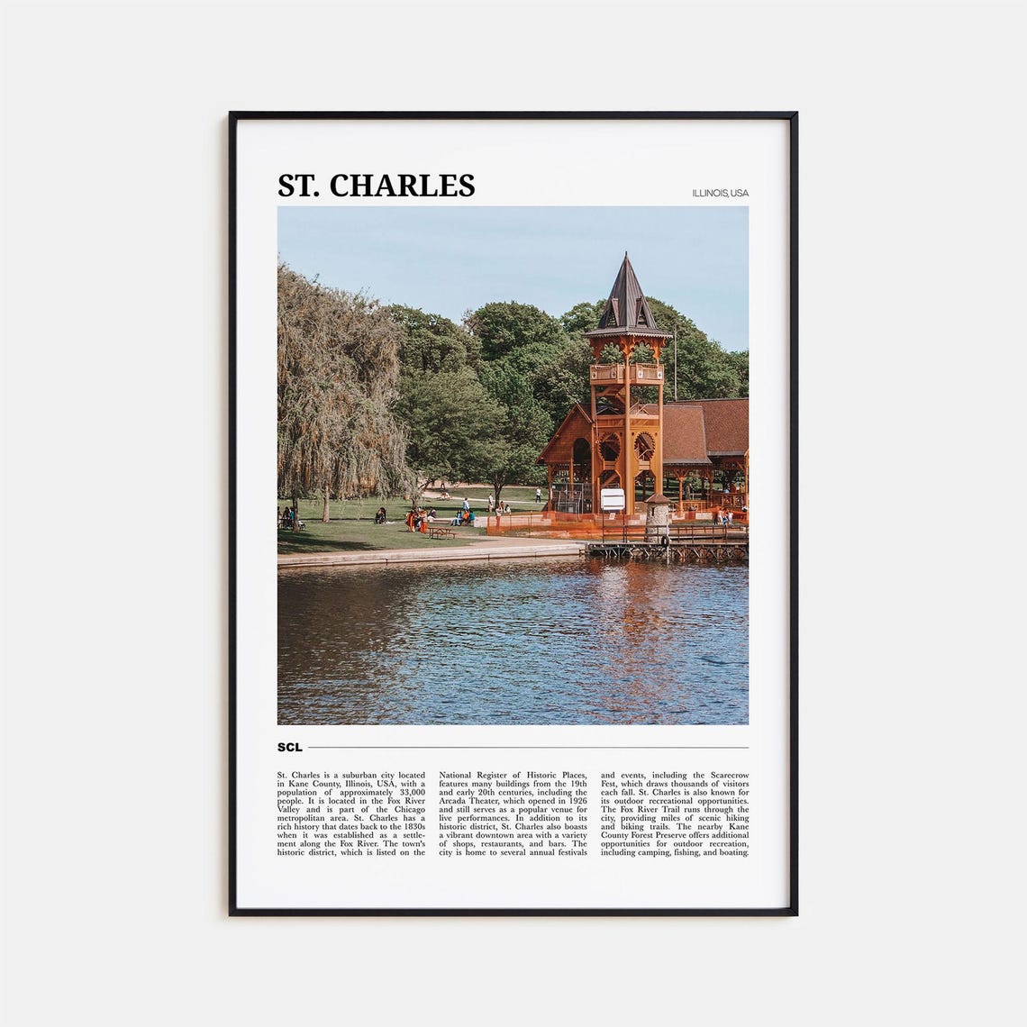 St Charles Illinois Fox River Riverside Pavilion Scene Travel Poster