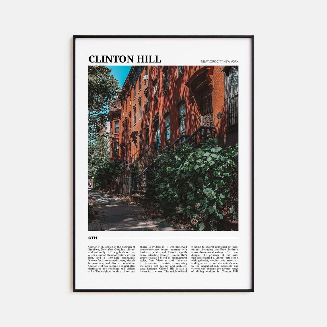 Clinton Hill Brooklyn Historic Brownstone Street Scene Travel Poster