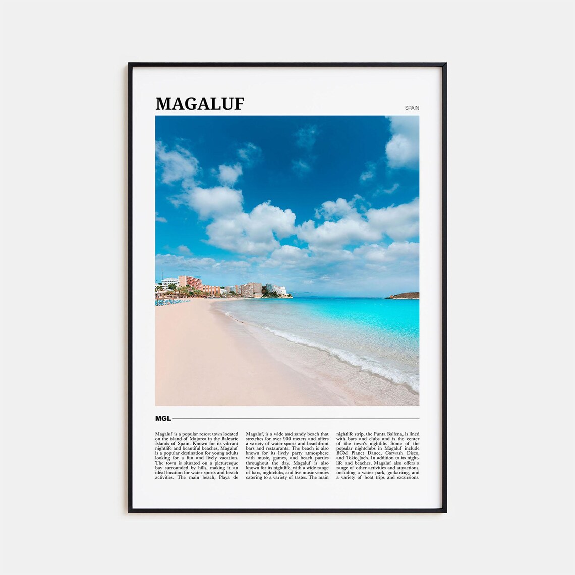 Magaluf Spain Turquoise Beach Bay Resort Coastline Travel Poster