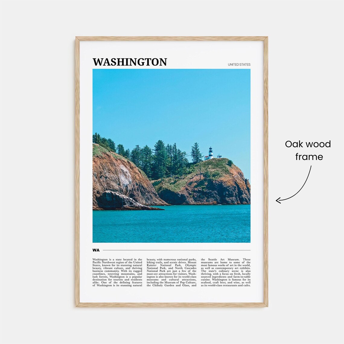 Washington United States Lighthouse Rocky Coast Ocean Travel Poster - Image 3