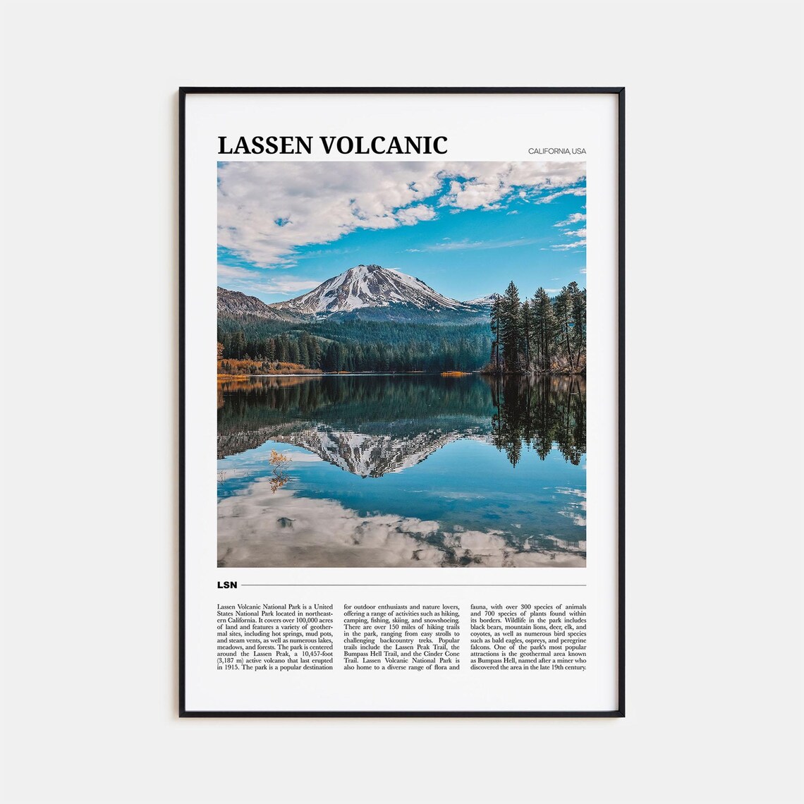 Lassen Volcanic California Mountain Lake Reflection Travel Poster