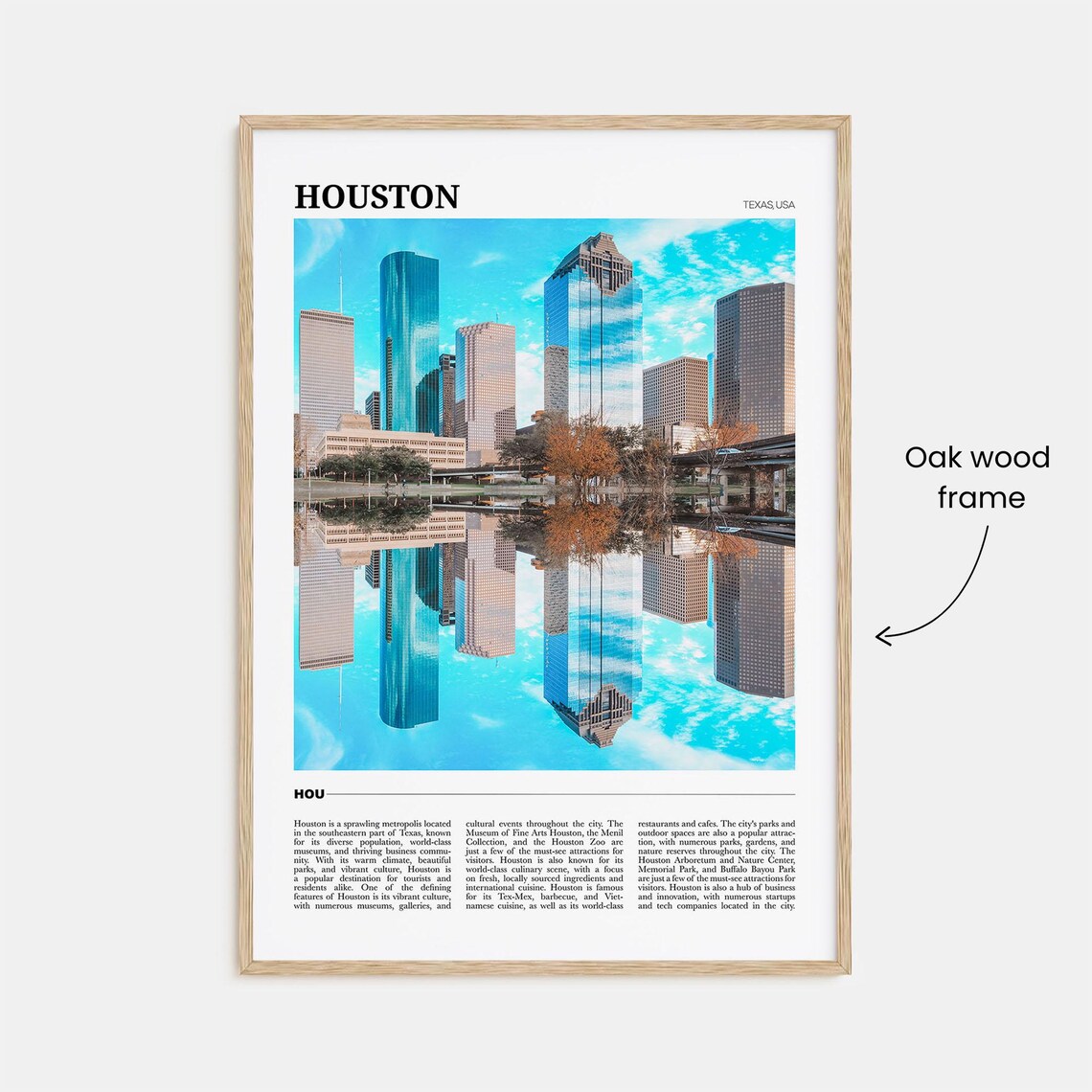 Houston Texas Downtown Skyline Mirror Lake Travel Poster Series - Image 3