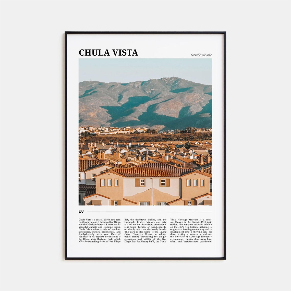 Chula Vista California Mountain Backdrop City Rooftops Travel Poster