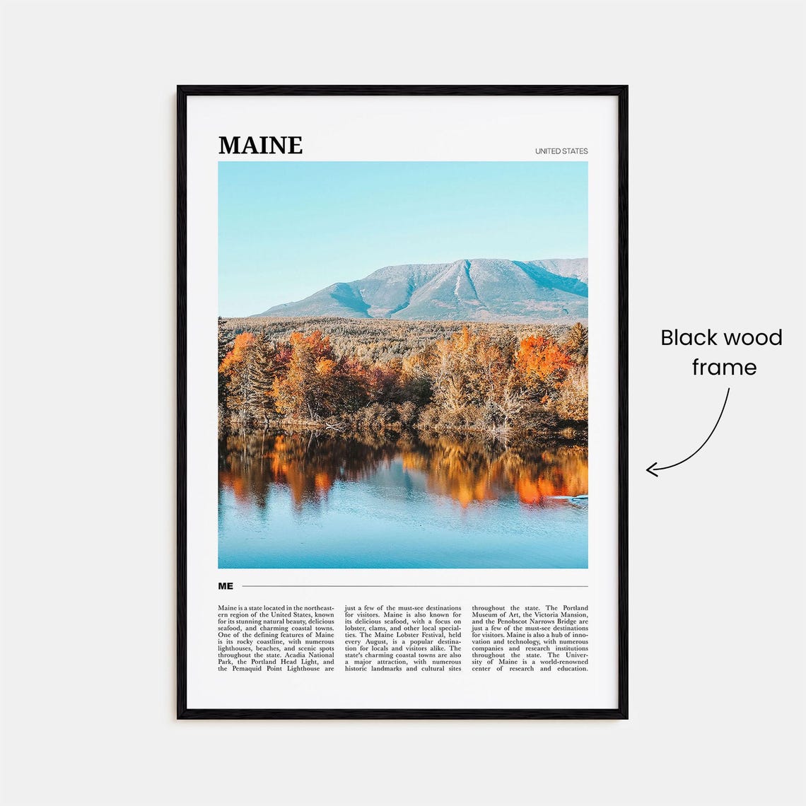Maine Autumn Lake Mountain Fall Foliage Reflection Travel Poster - Image 2