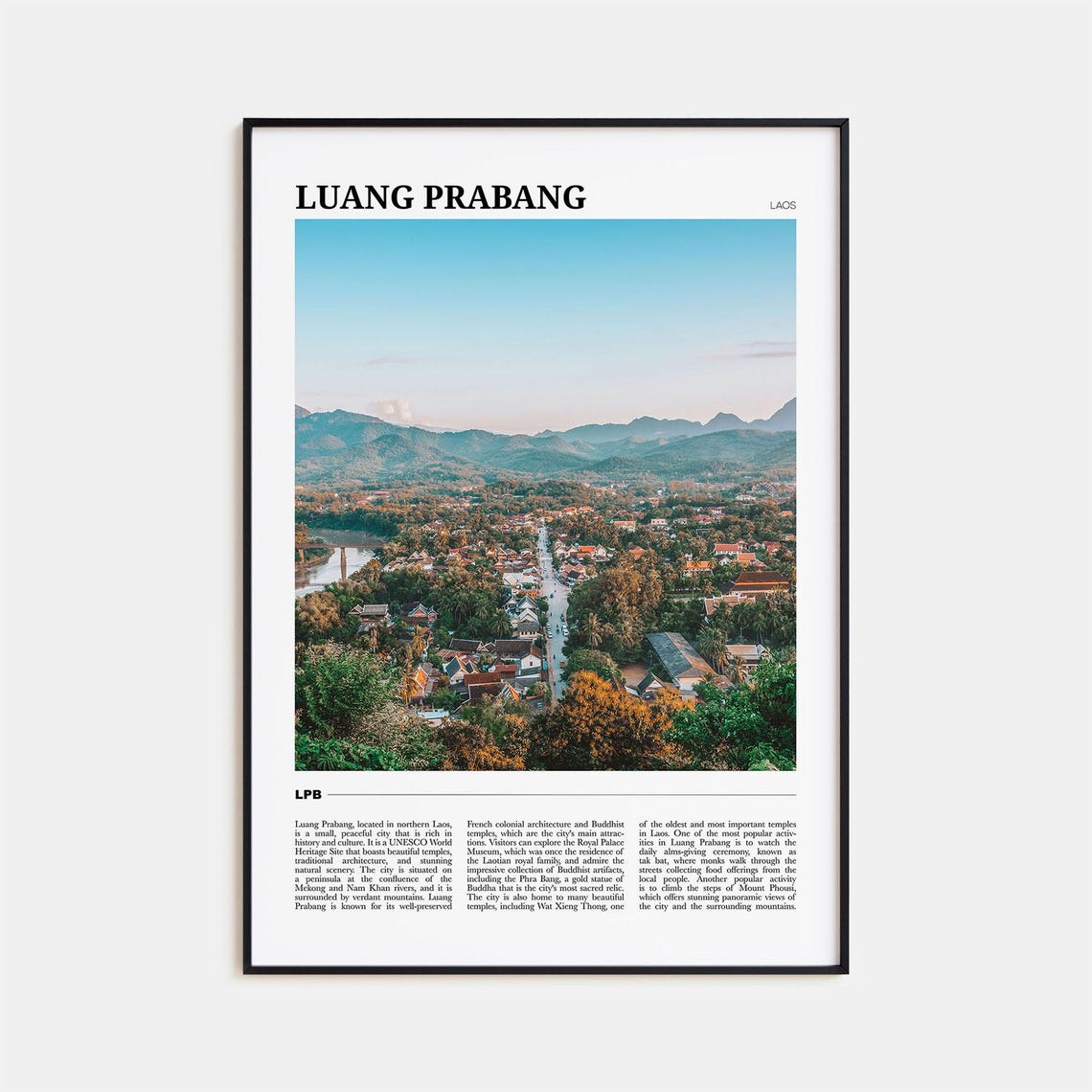 Luang Prabang Laos Aerial Town Mountain Riverside City Poster
