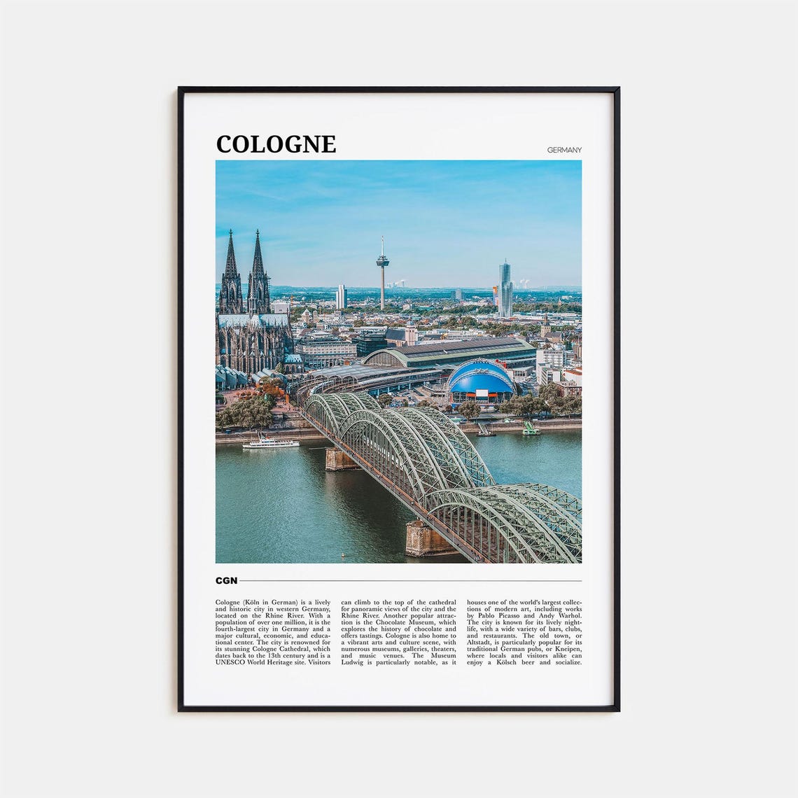 Cologne Germany Cathedral Rhine River Bridge Cityscape Travel Poster