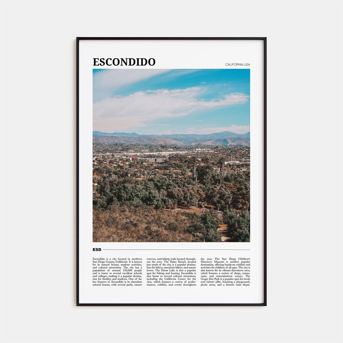 Escondido California USA Hillside City Panorama Photo Travel Poster