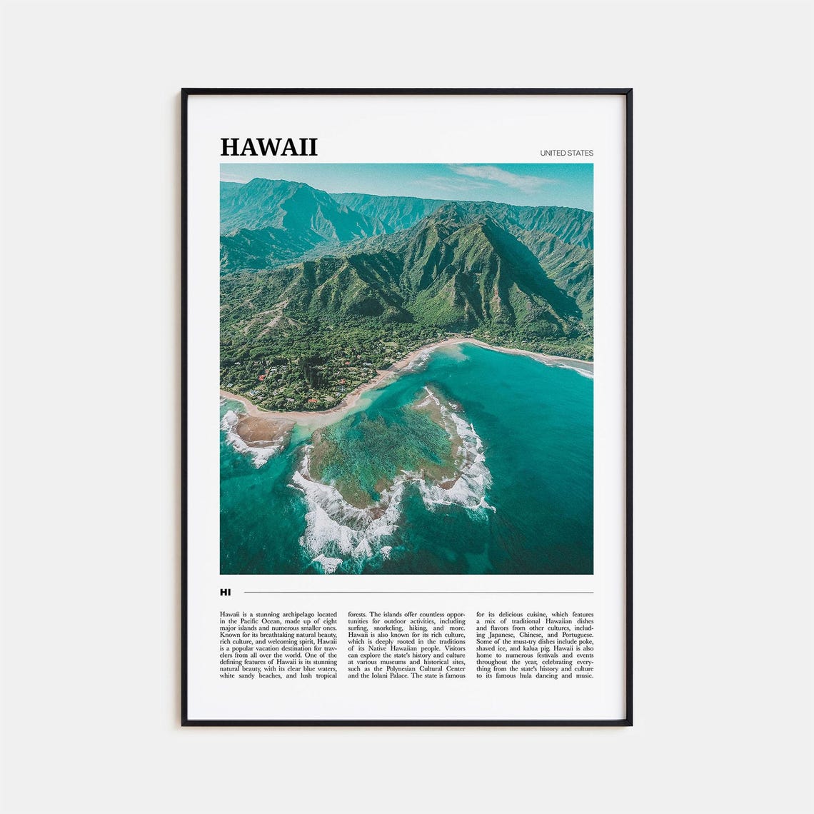 Hawaii Aerial Tropical Coastline Turquoise Waves Cliffs Travel Poster