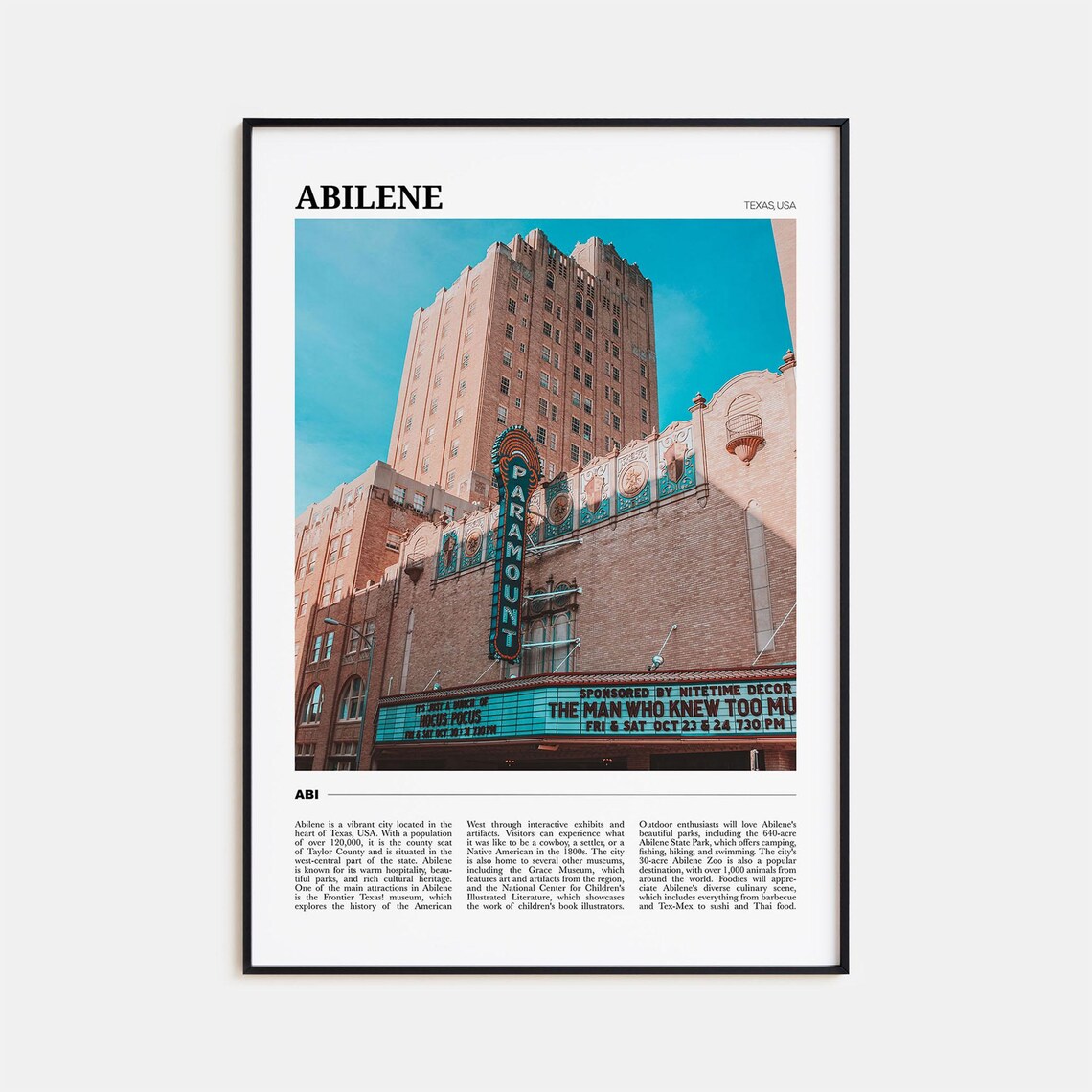 Abilene Travel Poster, Texas USA Art Print