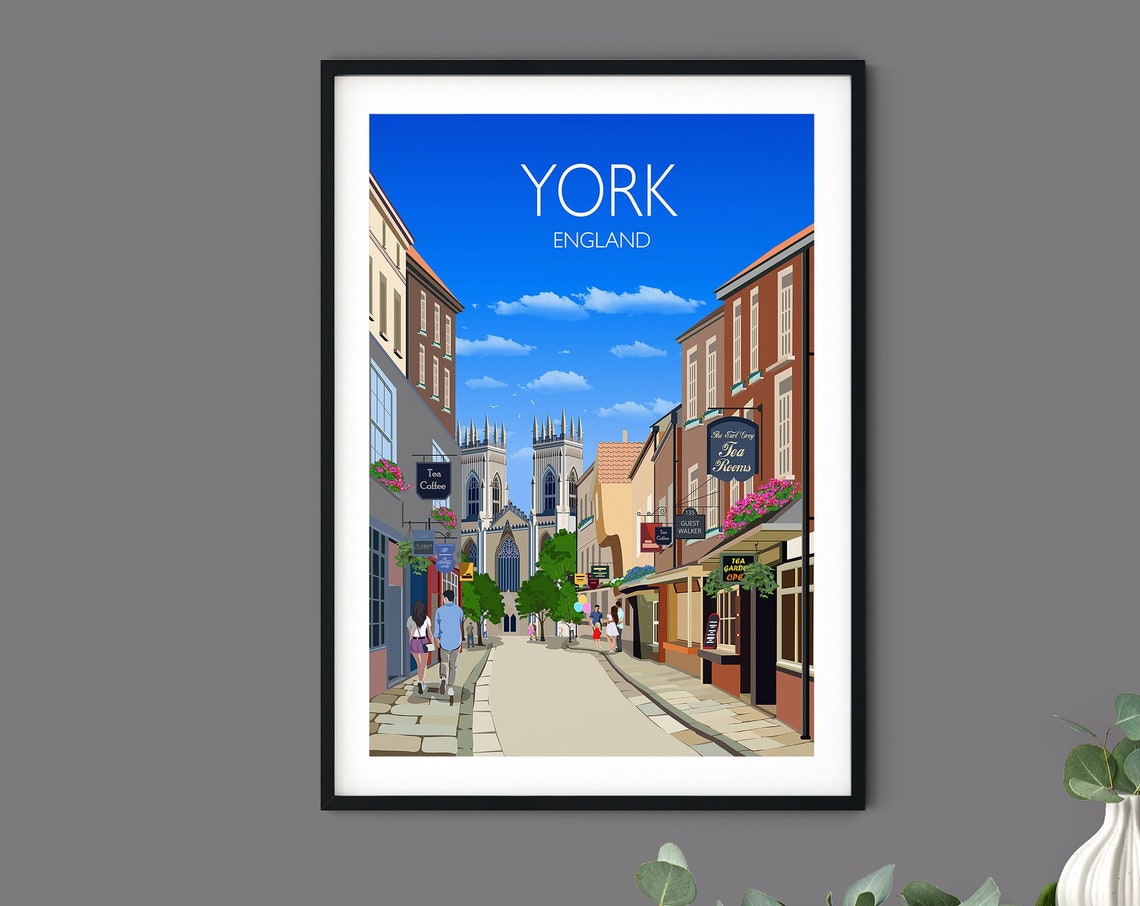 York England Historic Street Minster Towers Charming Day Poster - Image 3