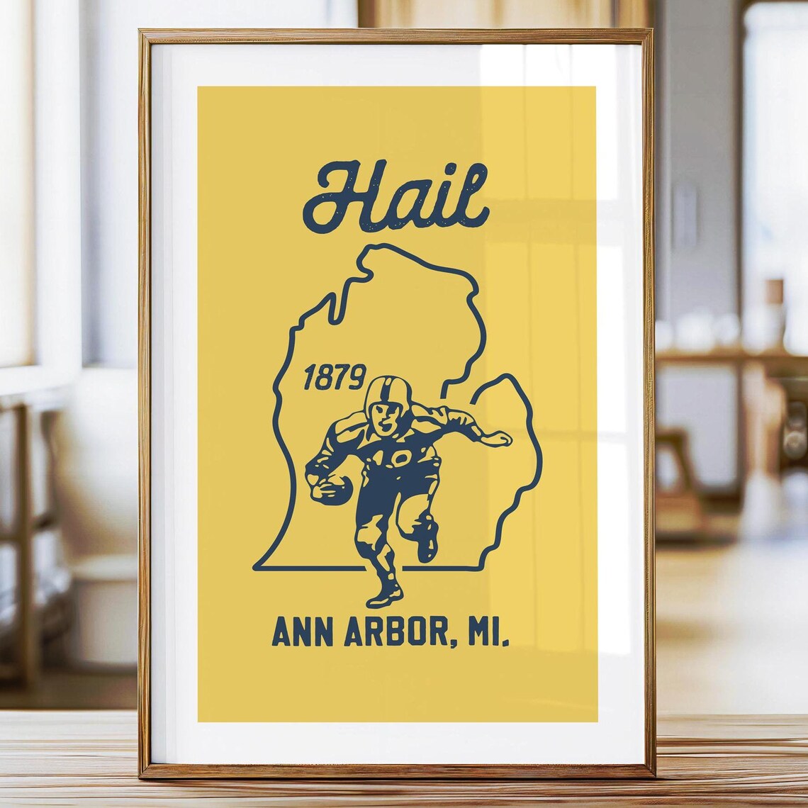 Retro Football Print, Michigan College Sports Poster
