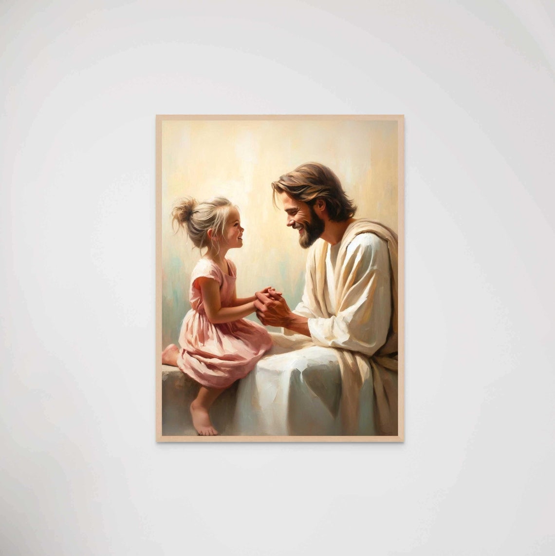 Jesus Christ Holding Hands with Smiling Girl Tender Faith Poster
