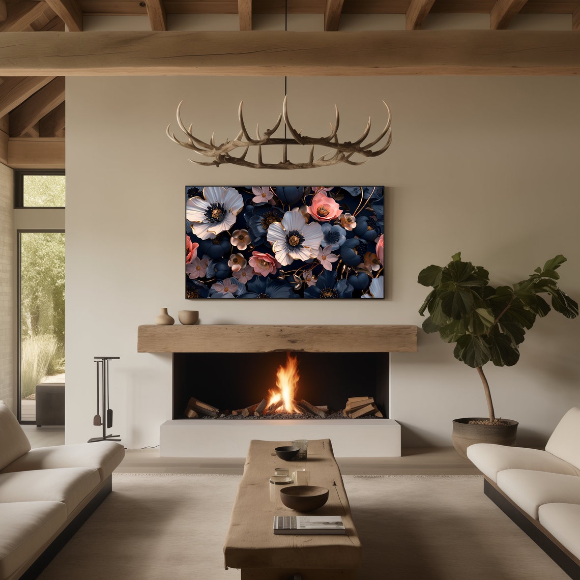 Tv Frame Art Jewel Tone Wildflower Garden Frame Tv Dark Botanical Frame Tv Art Jewel Toned Floral Painting For Tv Wallpaper T539 - Image 3