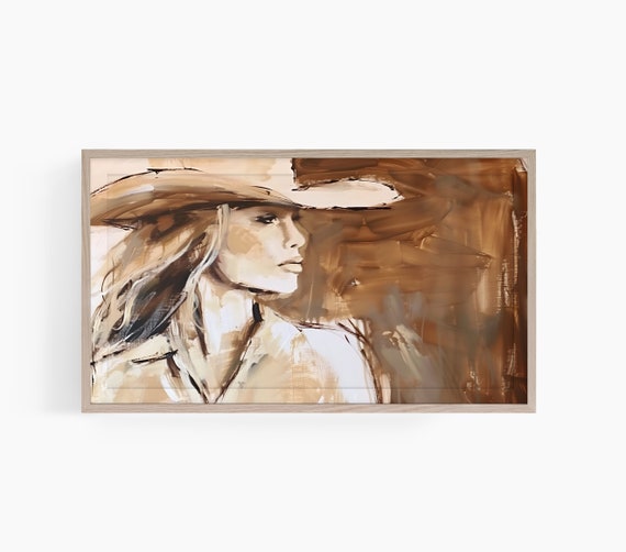 Frame Tv Cowgirl Country Frame Tv Art Muted Cowgirl Frame Tv Art Farmhouse Tv Art Cowgirl Painting Tv Art T617
