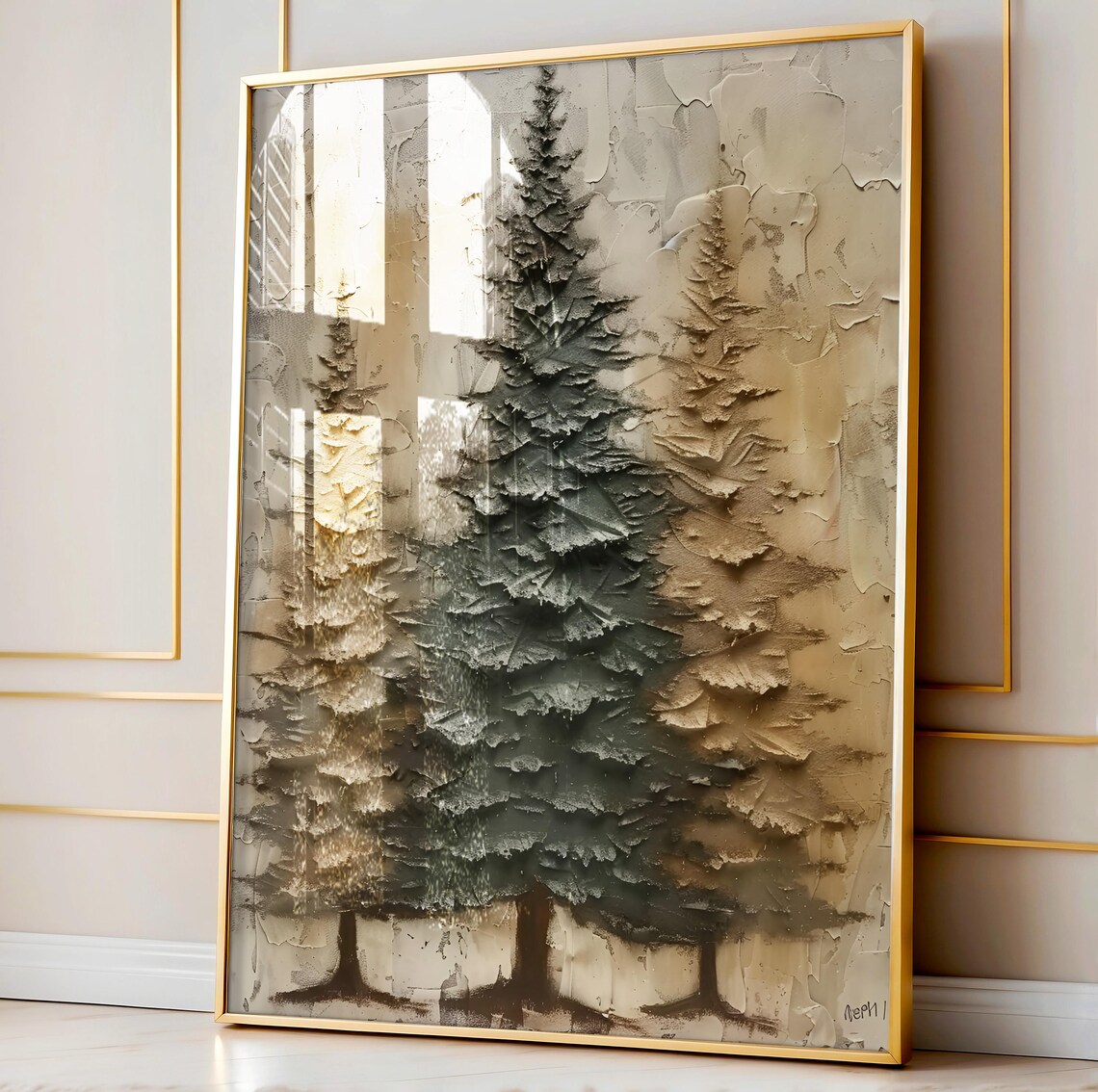 Vintage Winter Pine Forest, Rustic Christmas Art Print - Image 3