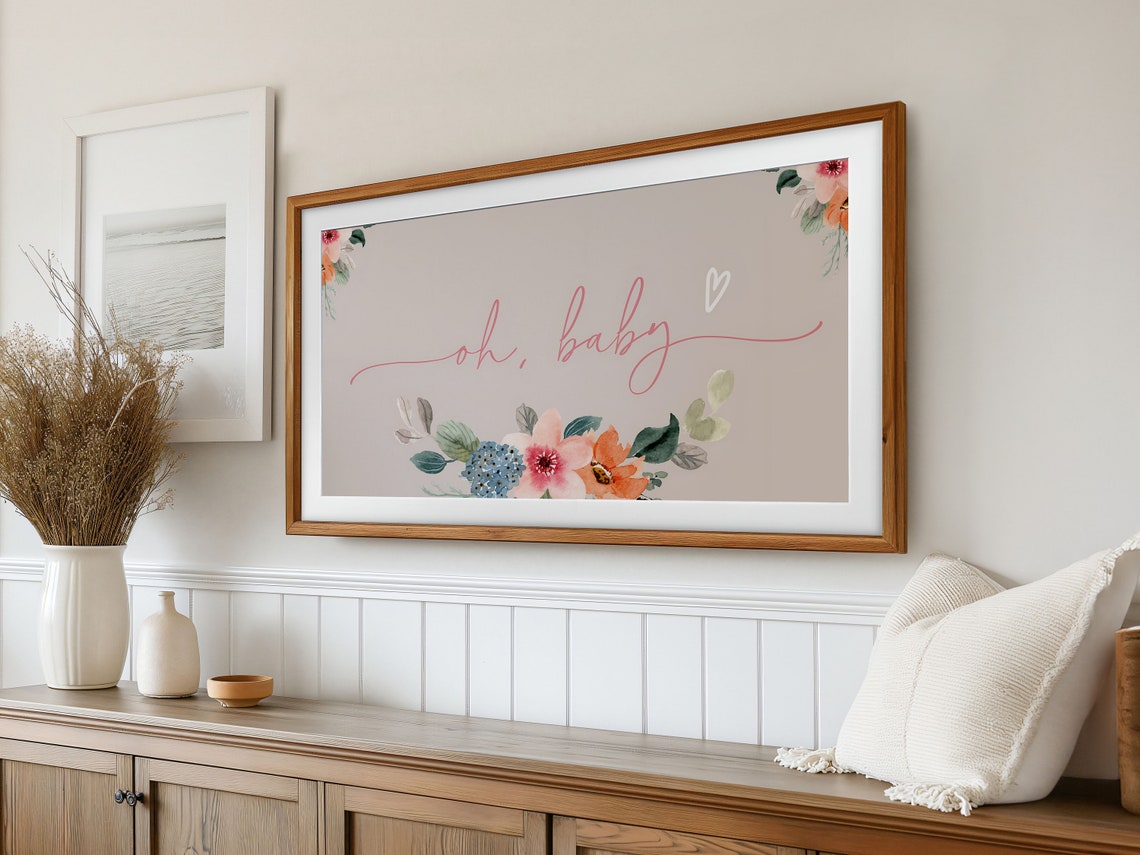 Frame Tv Art Baby Shower Oh Baby Frame Tv Art Baby Shower Frame Tv Art Baby Shower Decor Floral Baby Shower Tv Art T533 - Image 2
