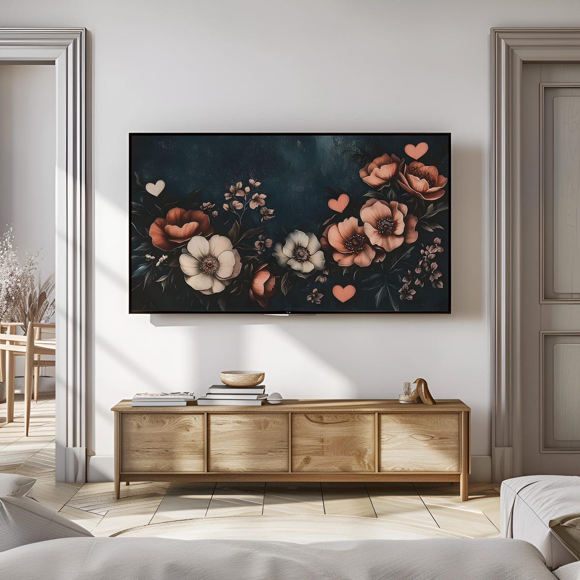 Deep Moody Dark Floral Watercolor Heart Romance Botanical Poster - Image 2