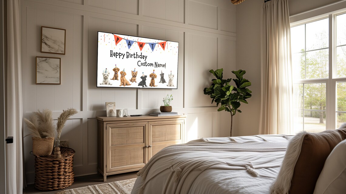 Custom Happy Birthday Puppy Frame TV Art Print - Image 2