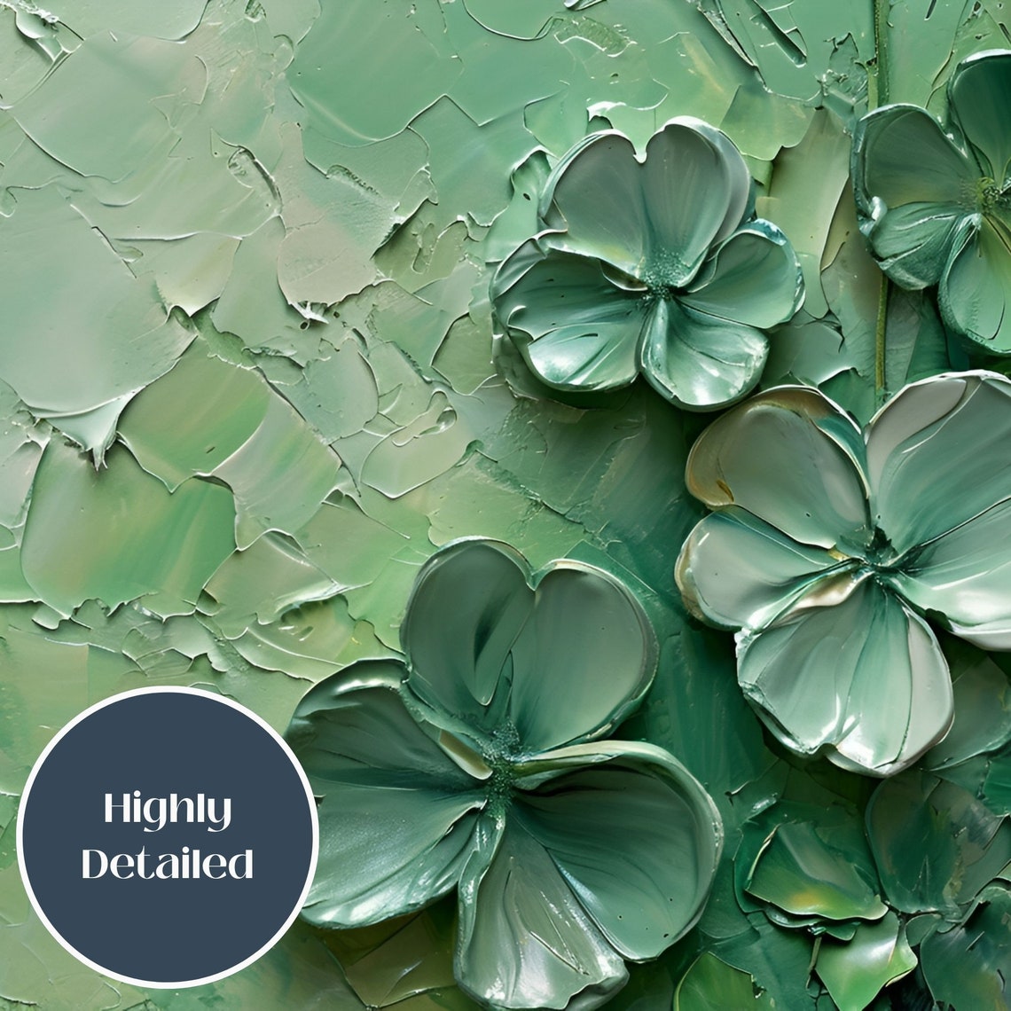 Emerald Clover Blossoms Textured Impasto St Patricks Day Art Poster - Image 2