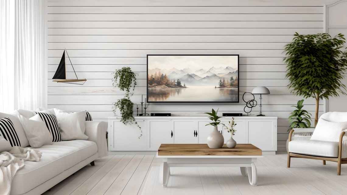Sepia Tone Mountain Lake Pine Forest Watercolor Landscape Poster - Image 3