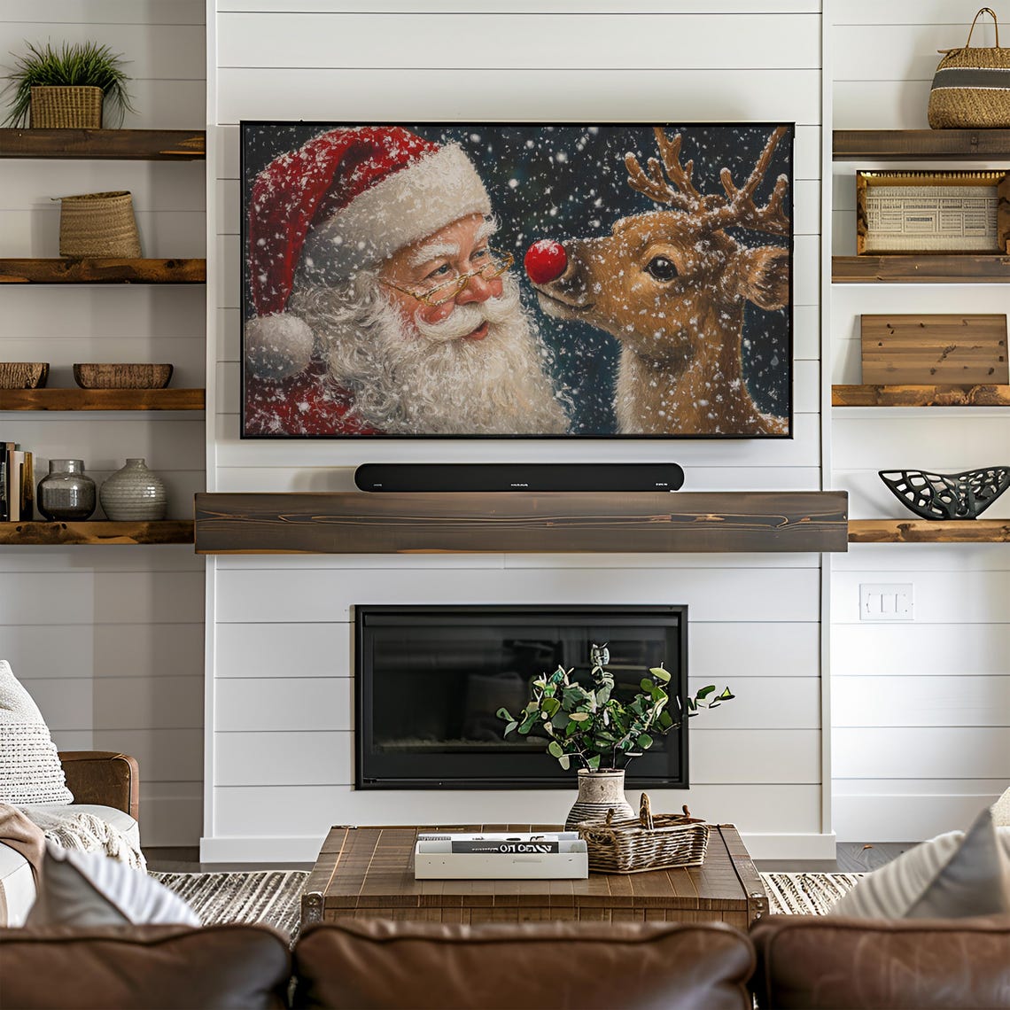 Santa And Rudolph Tv Art Christmas Frame Tv Art Classic Santa And Reindeer Painting Moody Winter Tv Art File Holiday Frame Tv Art T803 - Image 2