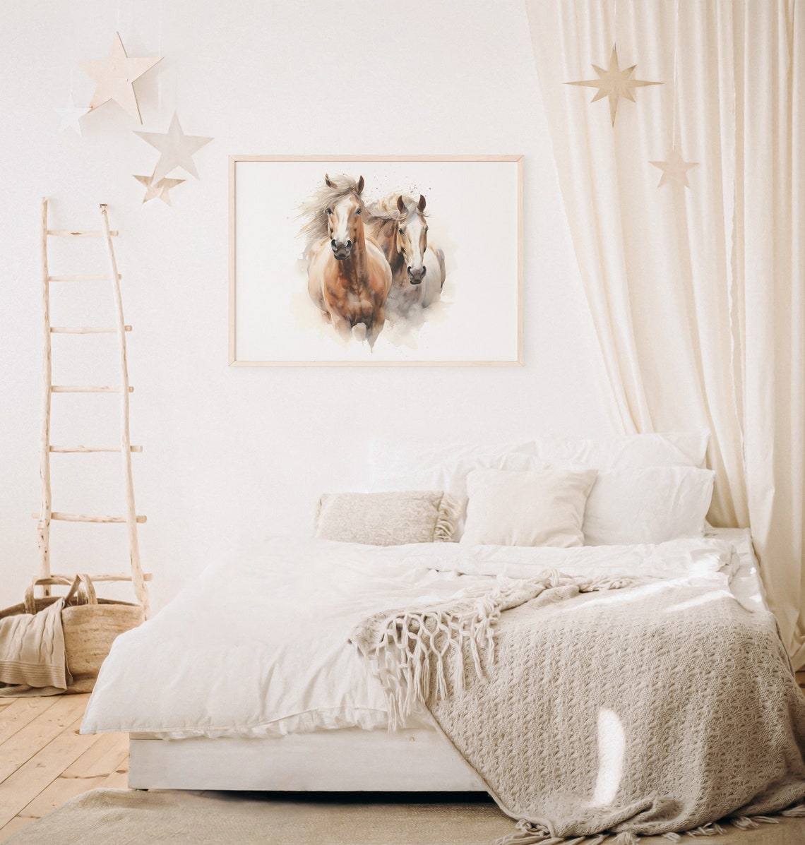 Two Running Chestnut Horses Watercolor Equestrian Rustic Wall Art - Image 2