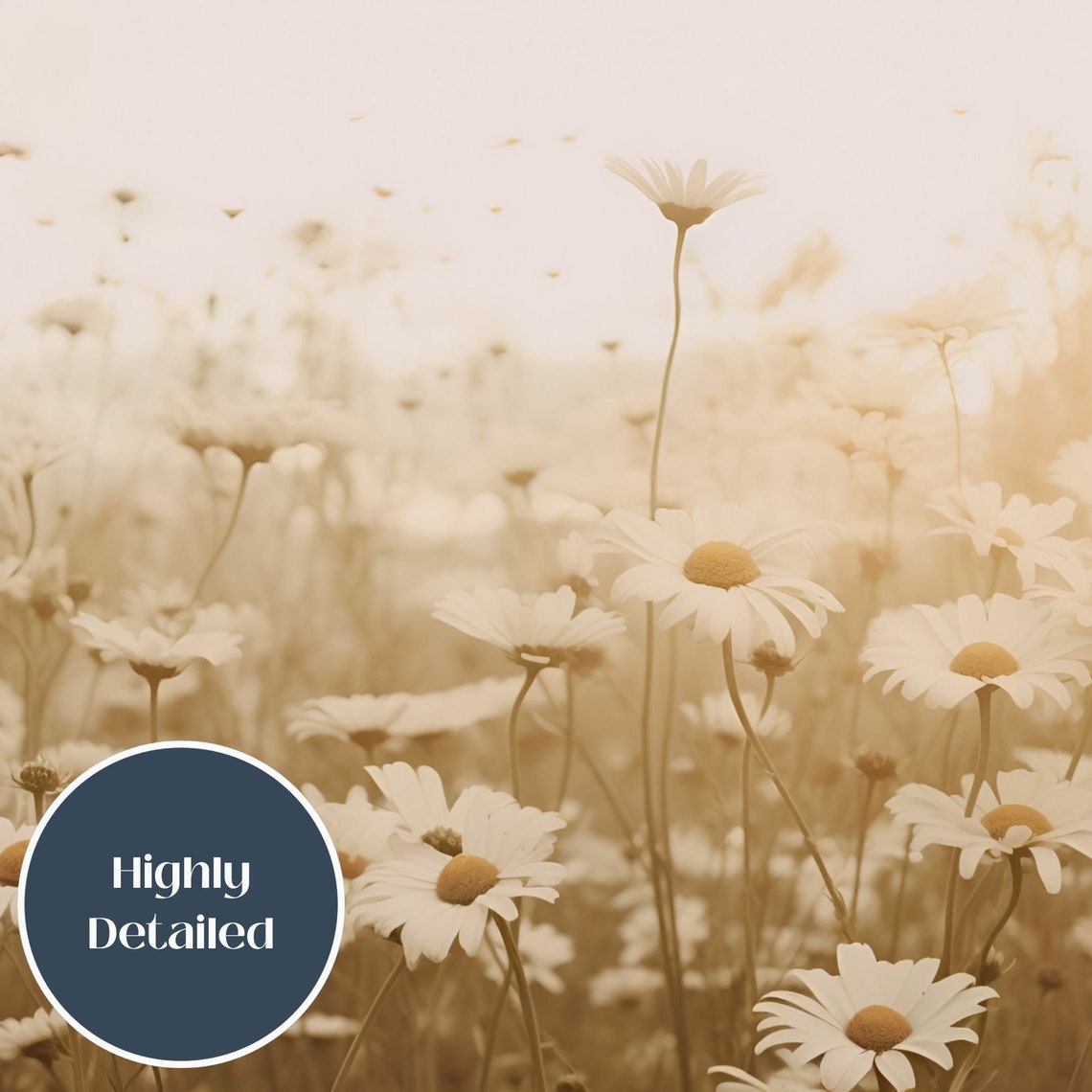 Warm Golden Daisy Meadow Sunlit Wildflower Field Floral Poster - Image 3