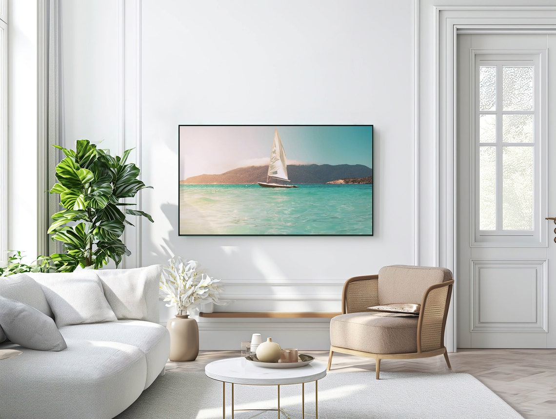 Coastal Sailing Frame Tv Art Lake House Sailboat Painting Sailboat Frame Tv Art Bright Ocean Tv Art Frame Tv Art Photo T614 - Image 3
