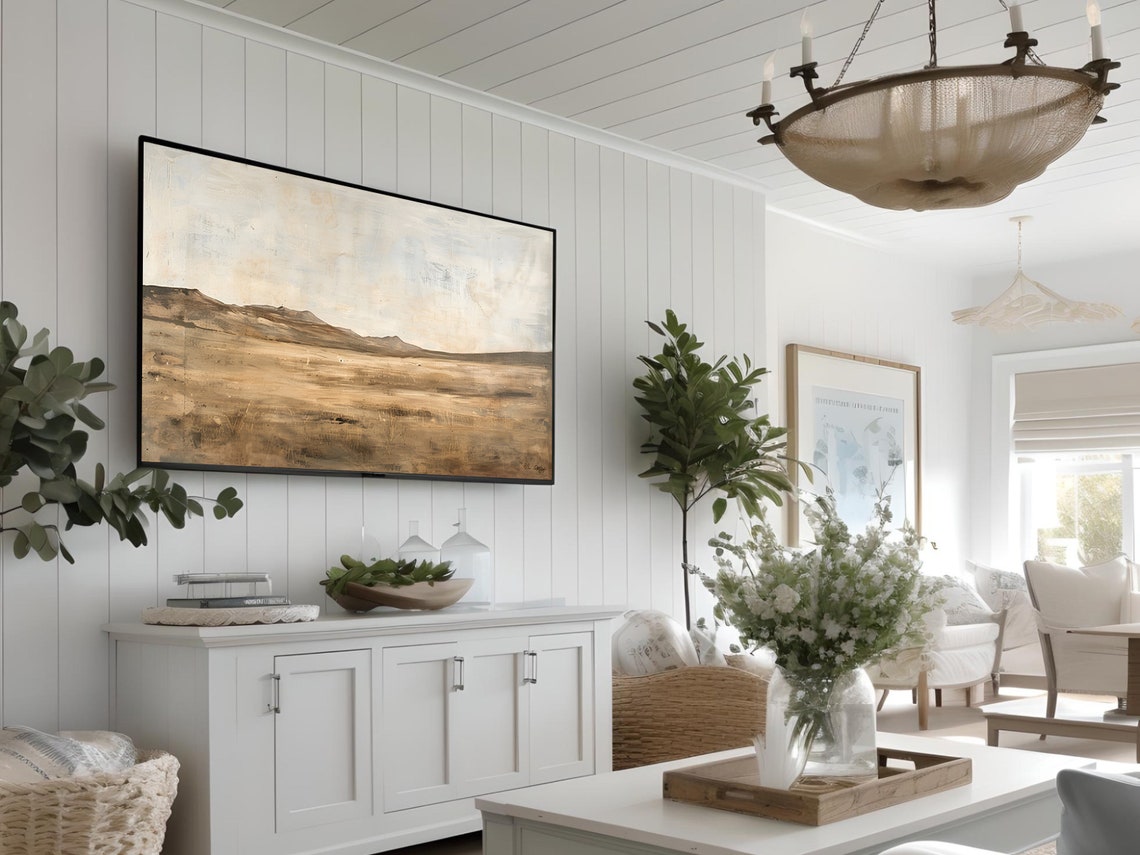 Neutral Desert Dunes Mountains Abstract Beige Landscape Wall Art - Image 2