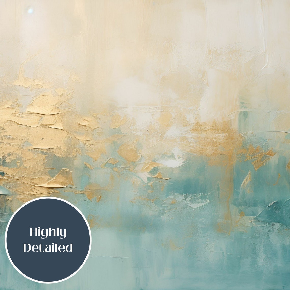 Gold Leaf Teal Blue Abstract Modern Painting Poster with Texture - Image 3