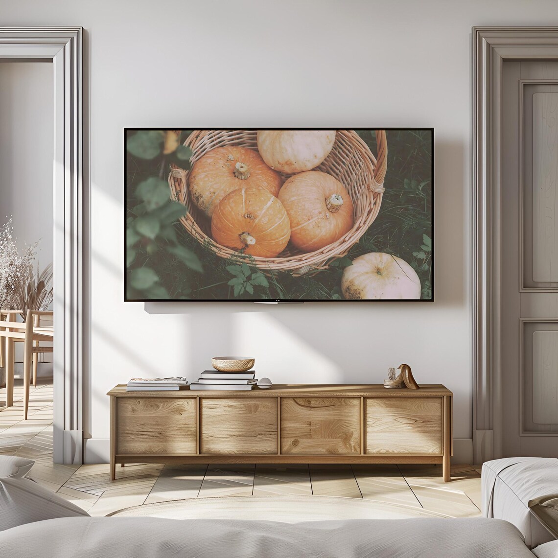 Basket Of Pumpkins Fresh Harvest Autumn Garden Fall Porch Photography Wall Art - Image 2