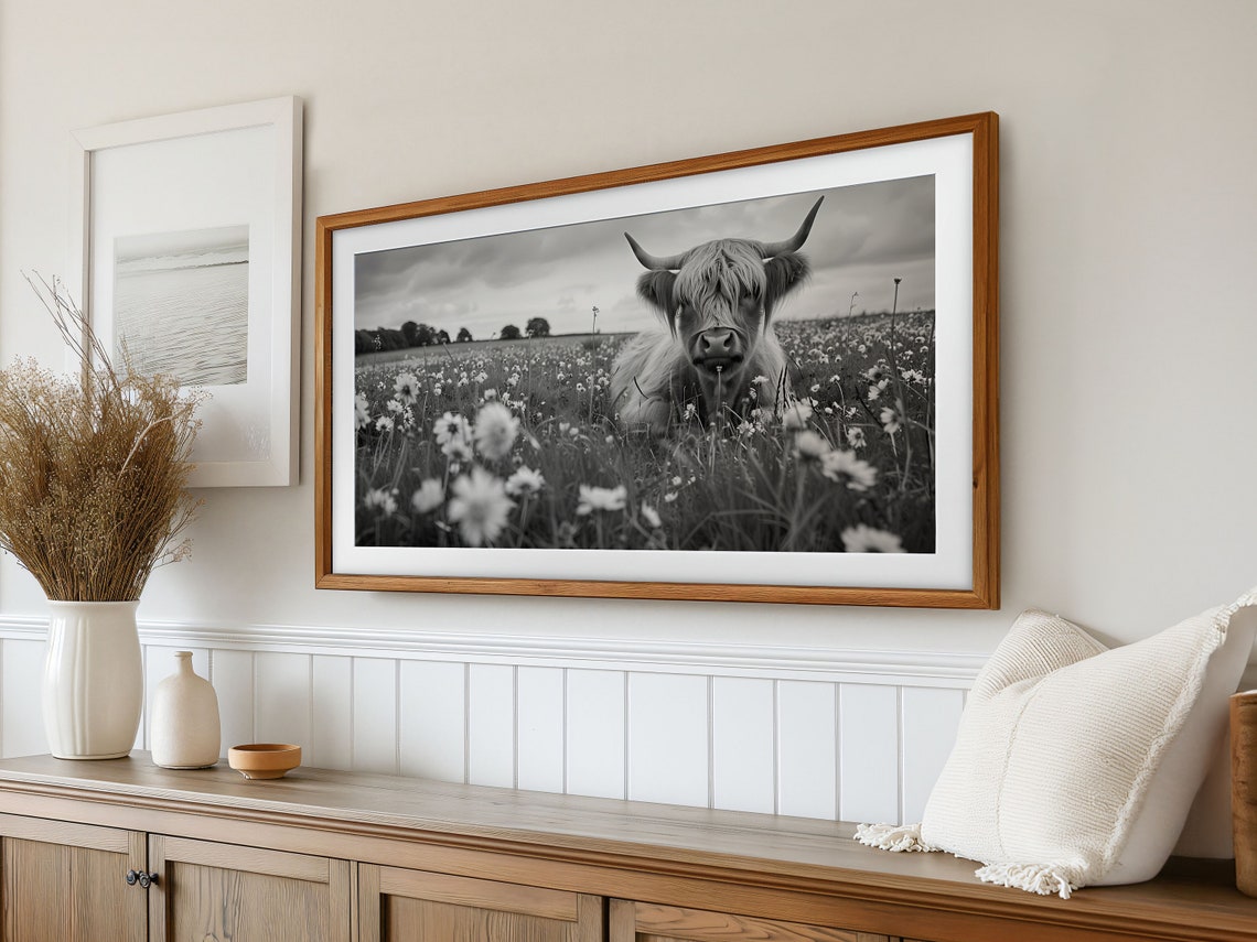 Highland Cow Farmhouse TV Art Print - Image 3