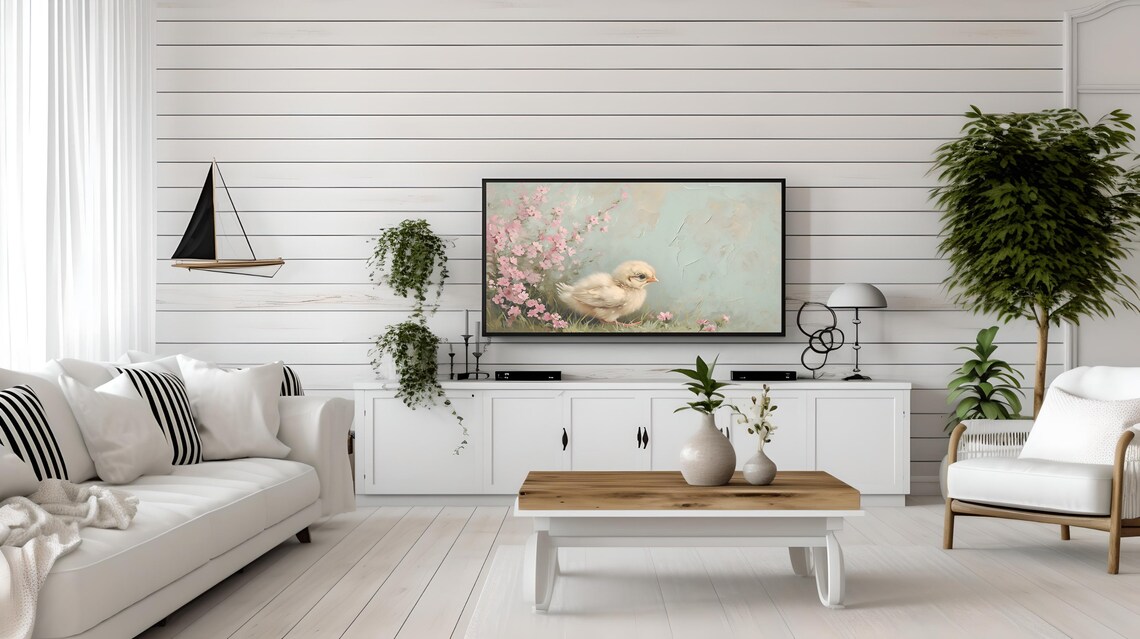 Vintage Easter Chick Art Print, Floral TV Art - Image 3