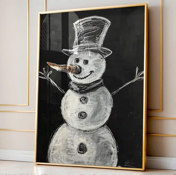 Snowman Winter Minimalist Christmas Decor Art Print