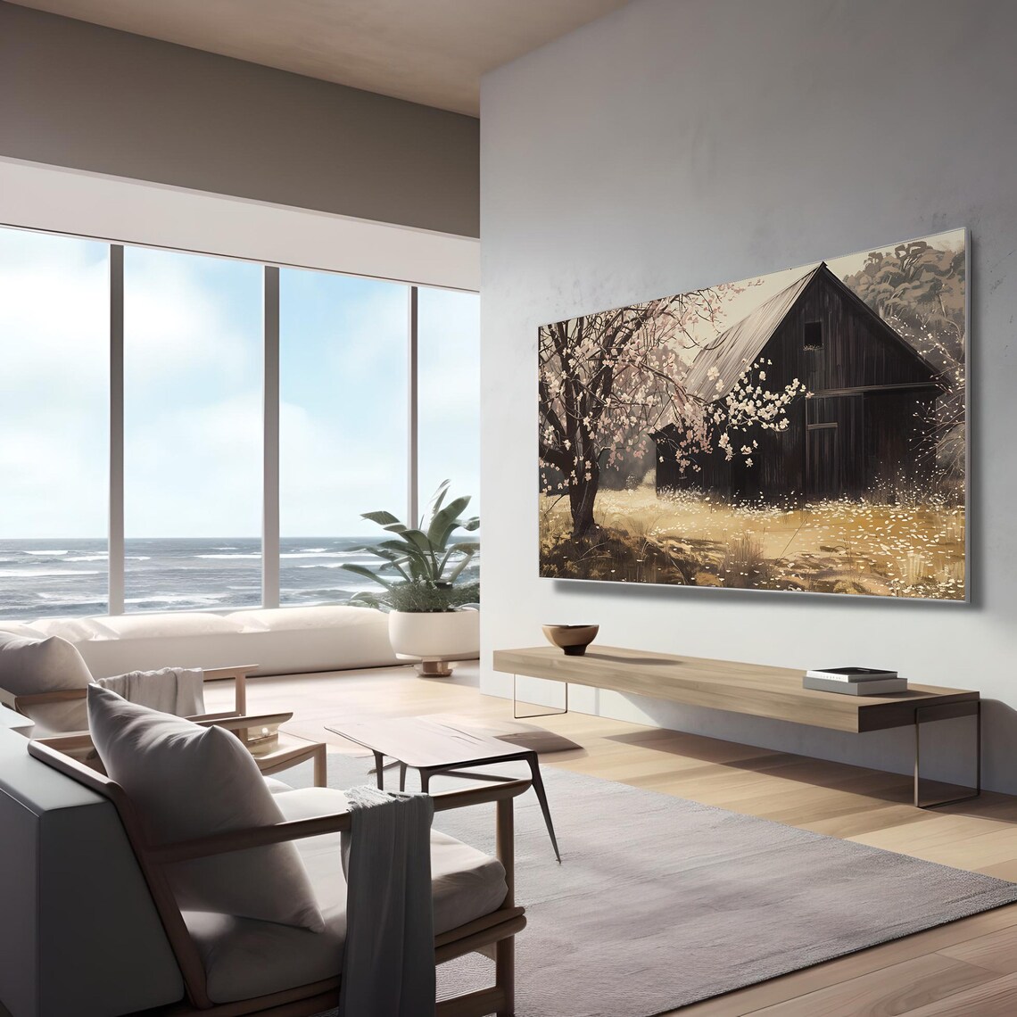 Dark Barn Cherry Blossom Moody Farmhouse Vintage Floral Poster - Image 3