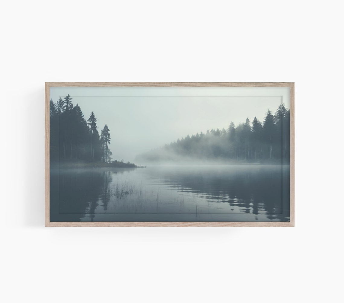 Foggy Pine Forest Lake Reflection Moody Nature Photography Poster