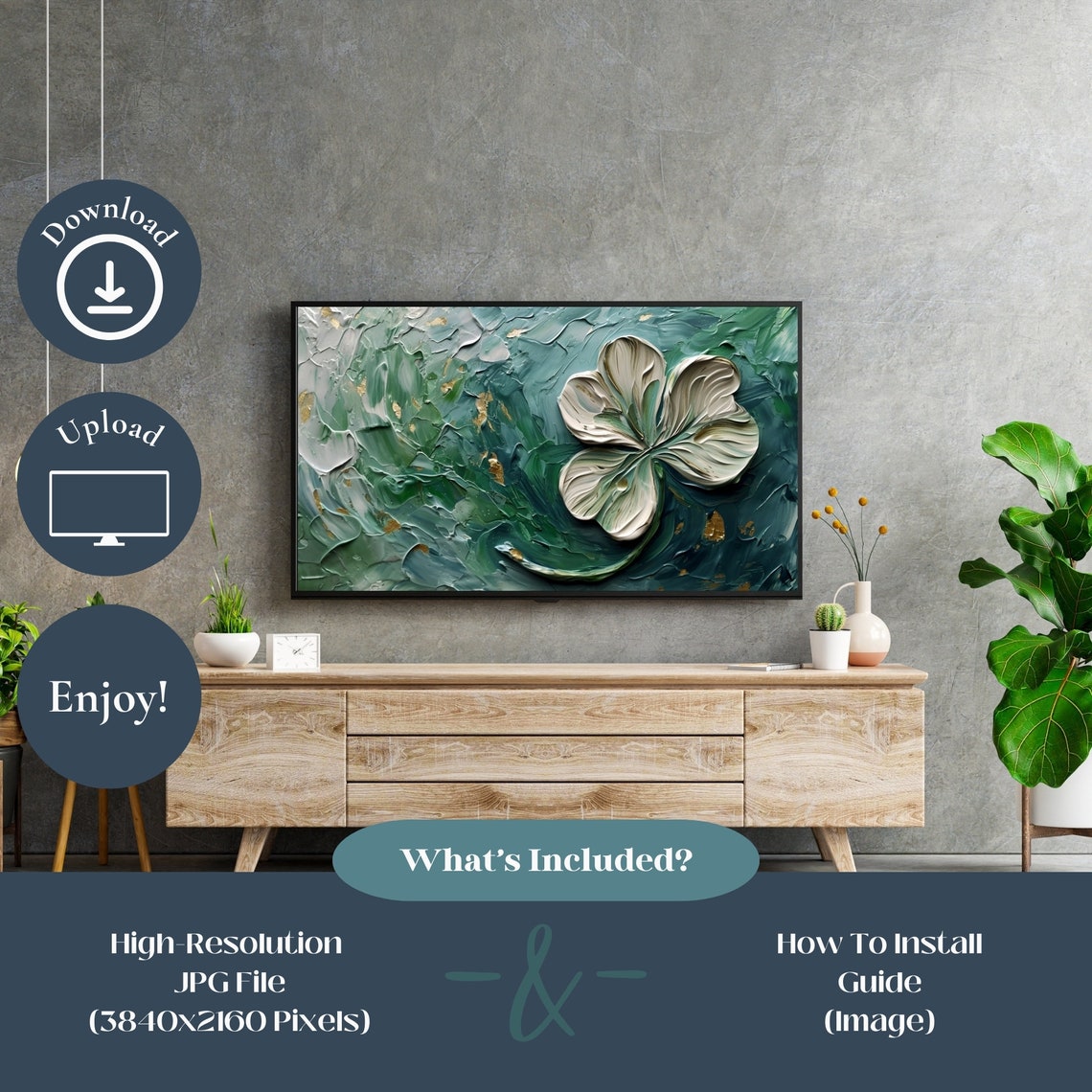 White Shamrock Bold Impasto Emerald Green Gold Fleck Art Poster - Image 2