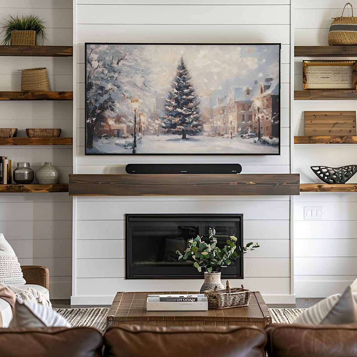 Neutral Christmas Frame Tv Art Christmas Tree Festive Market Town Christmas Tree Tv Art Snowy Town Tv Art Winter Holiday Tv Art T813 - Image 2