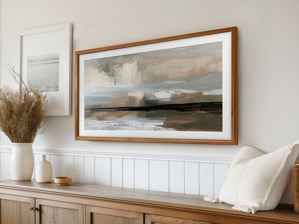 Neutral Abstract Ocean Seascape Beige Coastal Modern Art Poster - Image 2